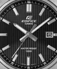 A close-up view of a black Casio Edifice watch face with silver hands and markers. Voir les images du produit