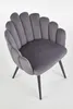 A gray velvet chair with a fan-shaped back and black legs, shown against a white background. Produktbild-Vorschau