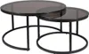 A set of two nesting coffee tables with round, smoked glass tops and black metal frames. Náhľad obrázku produktu