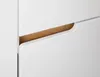 A close-up view of a white cabinet with a wooden accent. Podgląd zdjęcia produktu