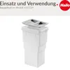 A white plastic trash can insert with a gray lid with black handles. Voir les images du produit