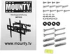 An image showing a TV wall mount and its included hardware, alongside an instruction manual. Podgląd zdjęcia produktu