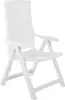 A white plastic folding chair is shown against a white background. Voir les images du produit