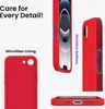 Collage of images showing a red phone case with text highlighting its features. Produktbild-Vorschau