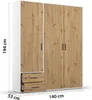 Kleiderschrank - 140 x 194 cm - 3 Türen - 2 Schubladen - Produktbild-Vorschau 4