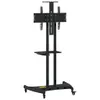 A black TV stand on wheels against a white background. Podgląd zdjęcia produktu