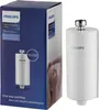 A product box for a Philips water shower filter is shown next to the filter itself. The box has branding and product information, and a partial image of a person showering. Voir les images du produit