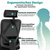 A close-up of an ergonomic office chair with callouts highlighting its features, alongside a silhouette of a human spine. Produktbild-Vorschau