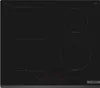 A top-down view of a black induction hob with four cooking zones and digital controls. Produktbild-Vorschau