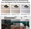 Collage showing different light settings and brightness levels of a modern LED ceiling light. Produktbild-Vorschau