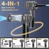 A product image showing a multi-functional vacuum cleaner with different modes and attachments, presented against a dark blue background with glowing yellow lines. Produktbild-Vorschau