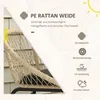 Close-up of a rattan chair with marketing text and icons describing its features. Náhled obrázku produktu