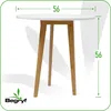 A white round table with wooden legs, with dimensions indicated. Podgląd zdjęcia produktu