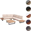 A sectional outdoor furniture set with beige cushions and wooden elements, placed on a white background. Náhled obrázku produktu