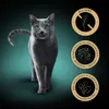 A grey cat is shown in front of a dark background with three circular badges on the right side. Podgląd zdjęcia produktu
