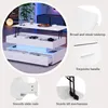 A collage of images showing a white lift-top coffee table with LED lighting, its features, and details. Náhľad obrázku produktu