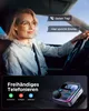 A woman driving a car, with a Bluetooth car adapter shown in the foreground. Produktbild-Vorschau