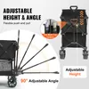 Marketing image showing features of a black wagon with adjustable height and angle, and mesh cup holders. Podgląd zdjęcia produktu