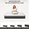 A woman sitting on a mattress with instructional diagrams below. Produktbild-Vorschau