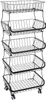 A tall, black, five-tier wire storage rack with wheels. Voir les images du produit