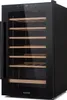 A black wine cooler with a glass door and wooden shelves. Produktbild-Vorschau