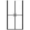 A front view of a black framed glass shower door with two doors and two handles. Produktbild-Vorschau