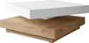 A modern coffee table with a white top and a wood-grain base, shown from a slight angle against a white background. Produktbild-Vorschau