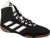 A single black Adidas wrestling shoe with white stripes and a brown sole, shown from the side against a white background. Produktbild-Vorschau