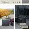 A collage showing outdoor furniture on a sunny patio and the same furniture in heavy rain, highlighting its weather resistance. Náhled obrázku produktu