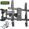 A black TV wall mount with included hardware and a spirit level. Podgląd zdjęcia produktu