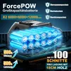 A battery pack with multiple cells, surrounded by glowing blue energy and text overlays highlighting features. Podgląd zdjęcia produktu