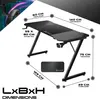 A diagram showing the dimensions of a gaming desk, with labels in German. Produktbild-Vorschau
