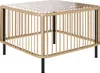 A square polyrattan coffee table with a glass top and black metal legs, shown on a white background. Anteprima dell’immagine prodotto