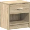 A single, light brown wooden nightstand with one drawer and an open shelf, shown from the front. Náhľad obrázku produktu