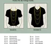 A size chart showing different necklace lengths for women and men, illustrated with outlines of torsos. Produktbild-Vorschau