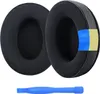 Two black ear pads for headphones and a blue plastic tool. Produktbild-Vorschau