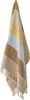 A folded blanket with striped patterns and tassels. Produktbild-Vorschau