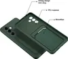 A close-up, angled view of a dark green phone case, showing its interior features and materials. Produktbild-Vorschau