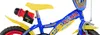 A close-up side view of a blue and yellow children's bicycle with Sonic the Hedgehog branding. Náhľad obrázku produktu