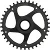 A black bicycle chainring with cutouts and teeth, isolated on a white background. Produktbild-Vorschau