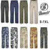 A collage of various outdoor pants in different colors and camouflage patterns, along with a brand logo and size information. Anteprima dell’immagine prodotto