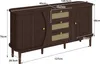 A dark brown wooden sideboard with cane-fronted drawers and doors, shown with dimensions marked. Produktbild-Vorschau