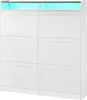 A white shoe cabinet with six doors and an open shelf with blue LED lighting at the top. Náhľad obrázku produktu