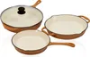 Three cast iron frying pans of different sizes are arranged on a white background. Produktbild-Vorschau