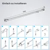 An illustration showing the installation steps for a shower rod stabilizer, with a diagram of the product and numbered steps. Podgląd zdjęcia produktu