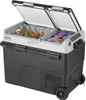 A portable car refrigerator with its lid open, showing bottles of drinks and food inside. Náhled obrázku produktu