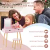 A family is gathered around a child's pink vanity table, with the text overlay describing it as a perfect birthday or holiday gift. Podgląd zdjęcia produktu