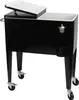 A black cooler on wheels with a white lid. Produktbild-Vorschau
