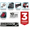 Collage of product features and warranty information for a power tool. Náhľad obrázku produktu