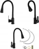 Three black kitchen faucets and plumbing accessories are displayed against a white background. Produktbild-Vorschau